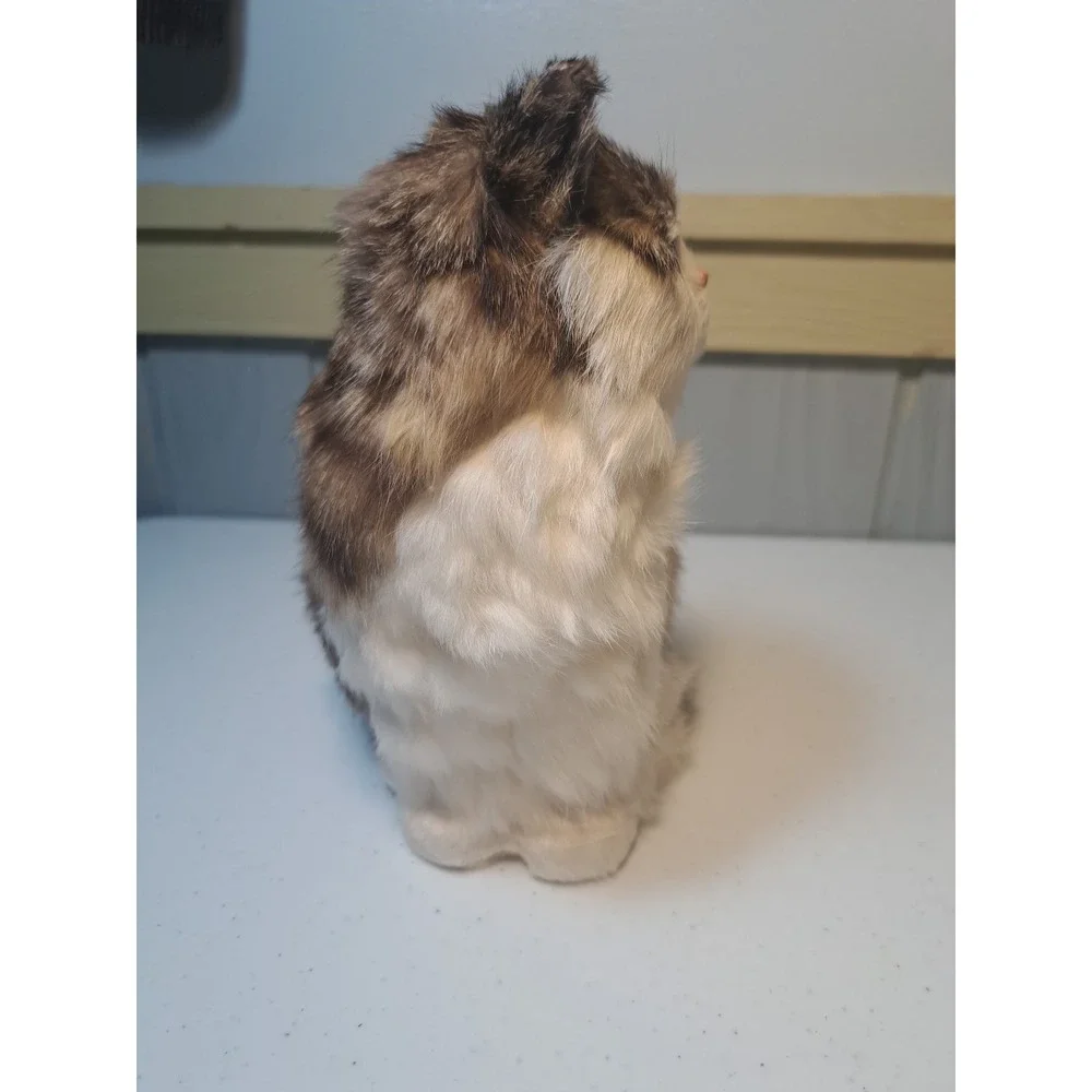 Real Fur Kitty Cat Calico Realistic‎ Vtg Tri-Color Sitting 7.5